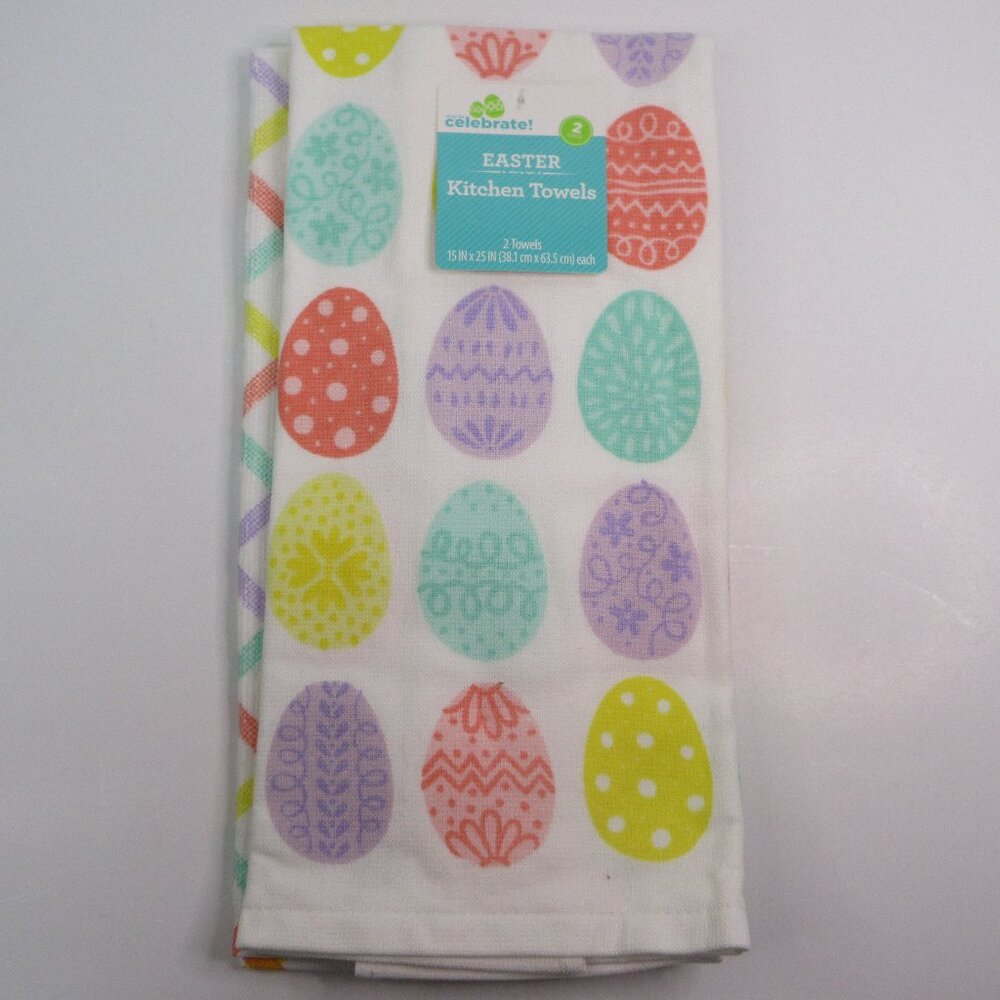 Easter Kitchen Towel 2pc Set Tossed Eggs 15"Wx25"L Way To Celebrate